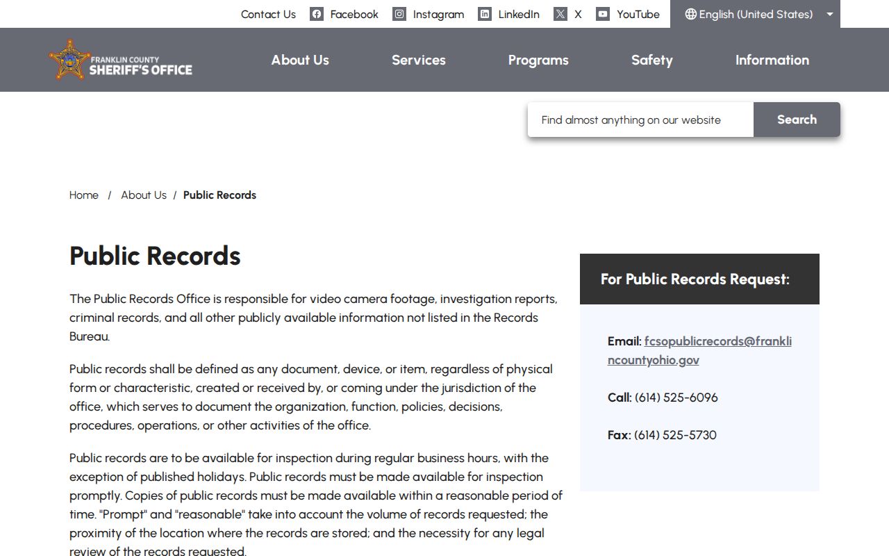 Hilliard neighbors Franklin County Sheriff public records route