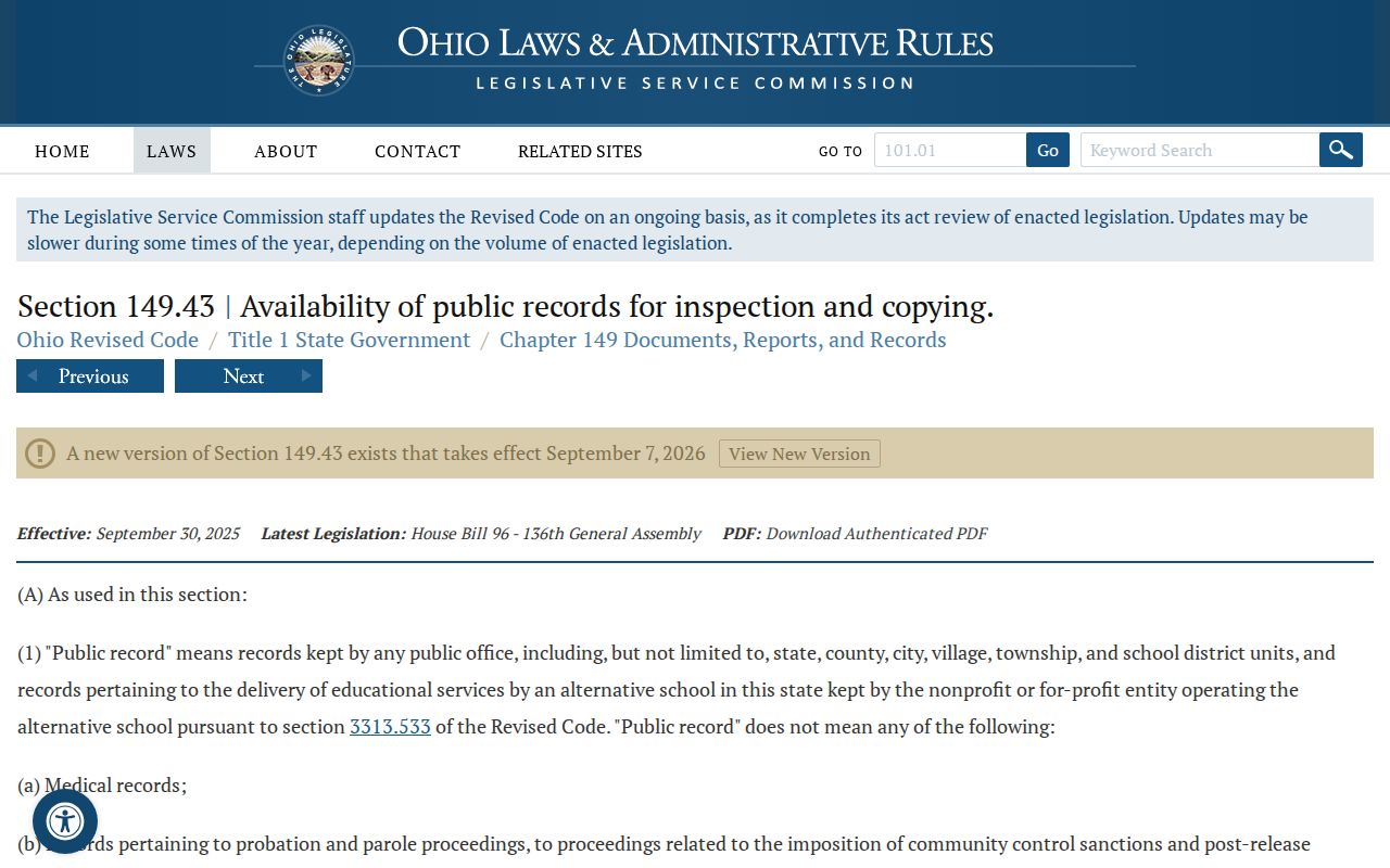 Hilliard previous residents source showing Ohio Public Records Act access and redaction law