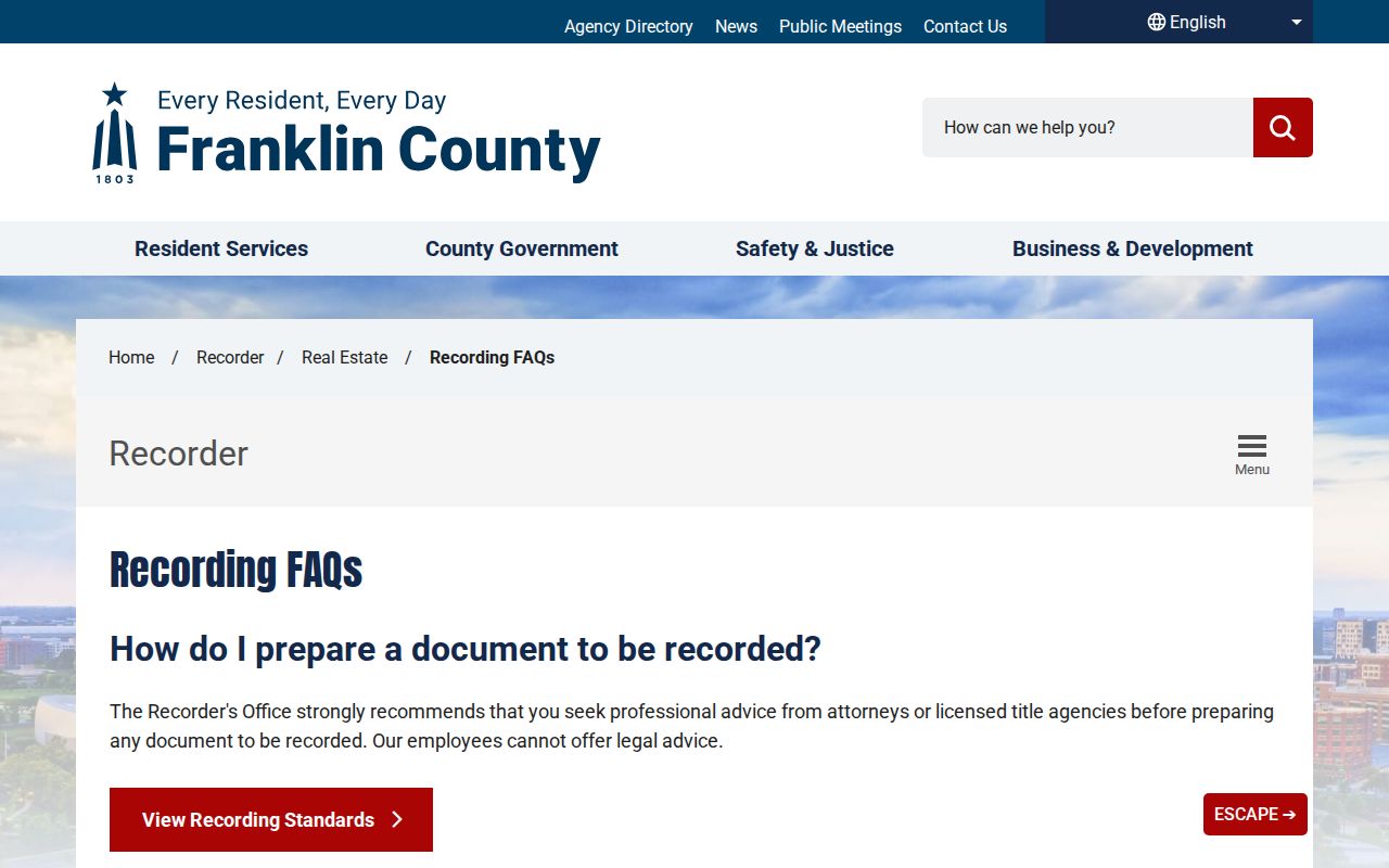Hilliard previous residents source showing Franklin County Recorder recording FAQ