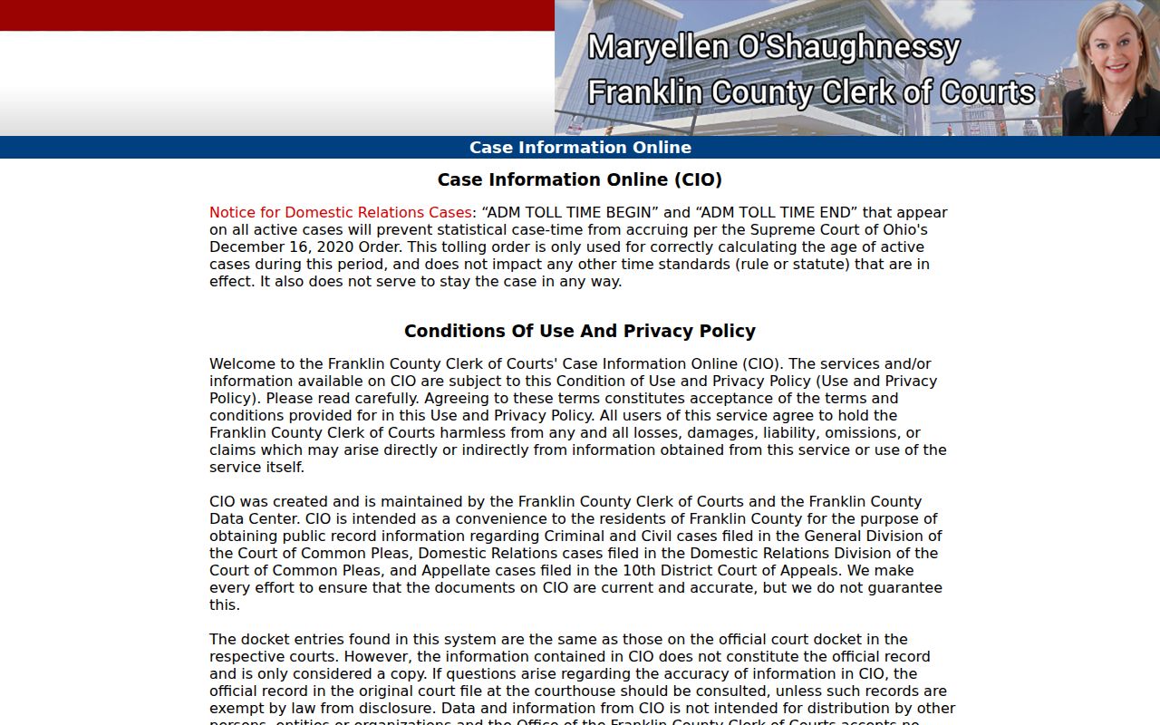 Hilliard resident lookup Case Information Online page