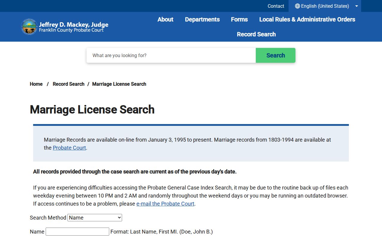 Hilliard resident lookup marriage license search