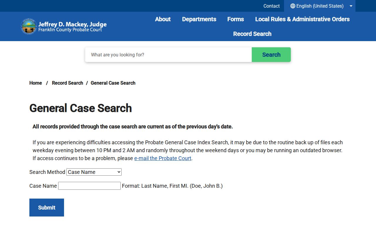 Hilliard resident lookup Probate General Case Index