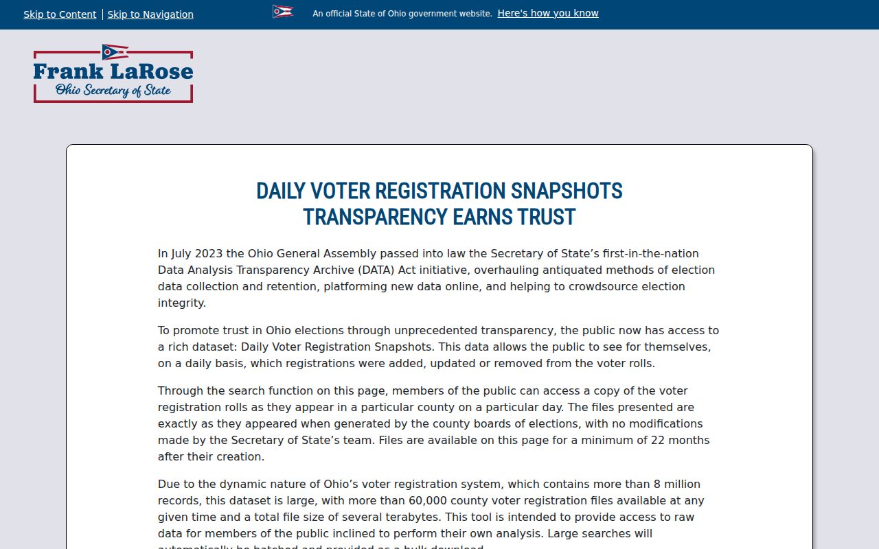 Hilliard ZIP-code-directory screenshot of Ohio voter data snapshots